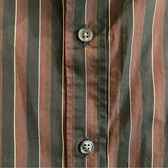 CLUB MONACO SZ L BUTTON UP BLACK BROWN 100% COTTON SHIRT - Picture 11 of 12